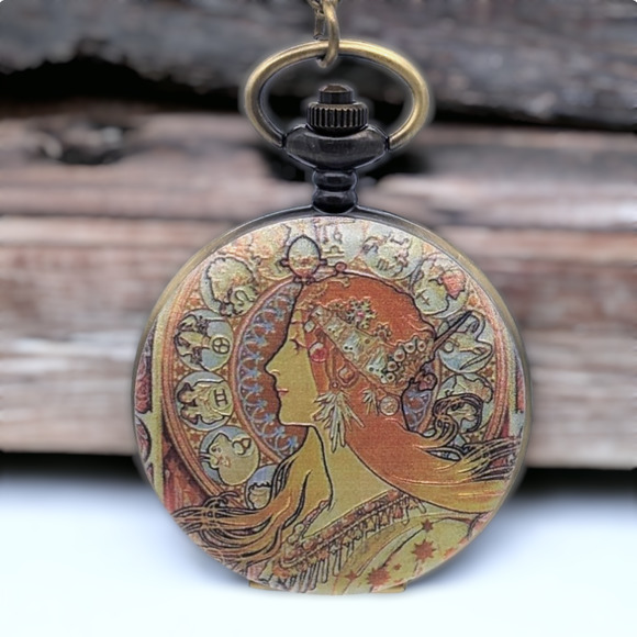 Pocket Watch Other - Zodiac Woman Pendant Watch NEW Necklace Art Nouveau Medieval Pocket Astrology